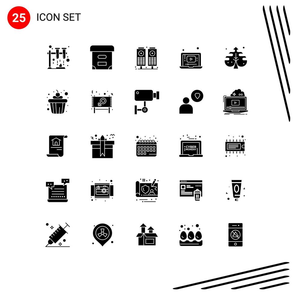 User Interface Pack of 25 Basic Solid Glyphs of cake creative speaker leaf music Editable Vector Design Elements