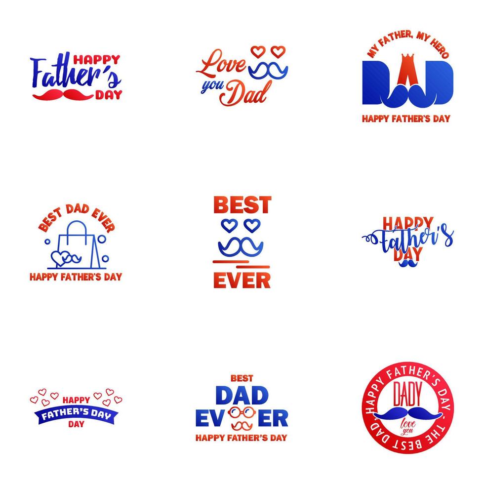 Happy fathers day 9 Blue and red typography set Vector emblems Lettering for greeting cards banners tshirt design You are the best dad Editable Vector Design Elements