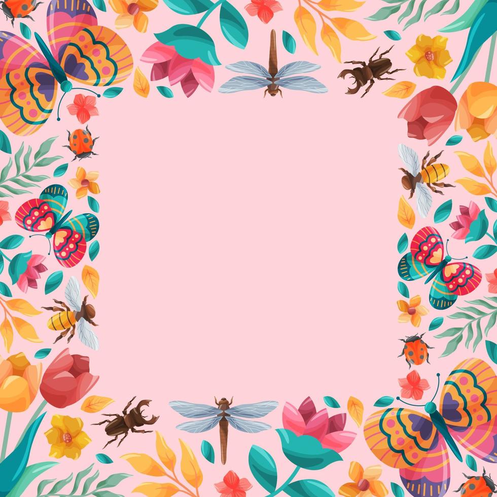 Spring Insect And Flower Border Background vector