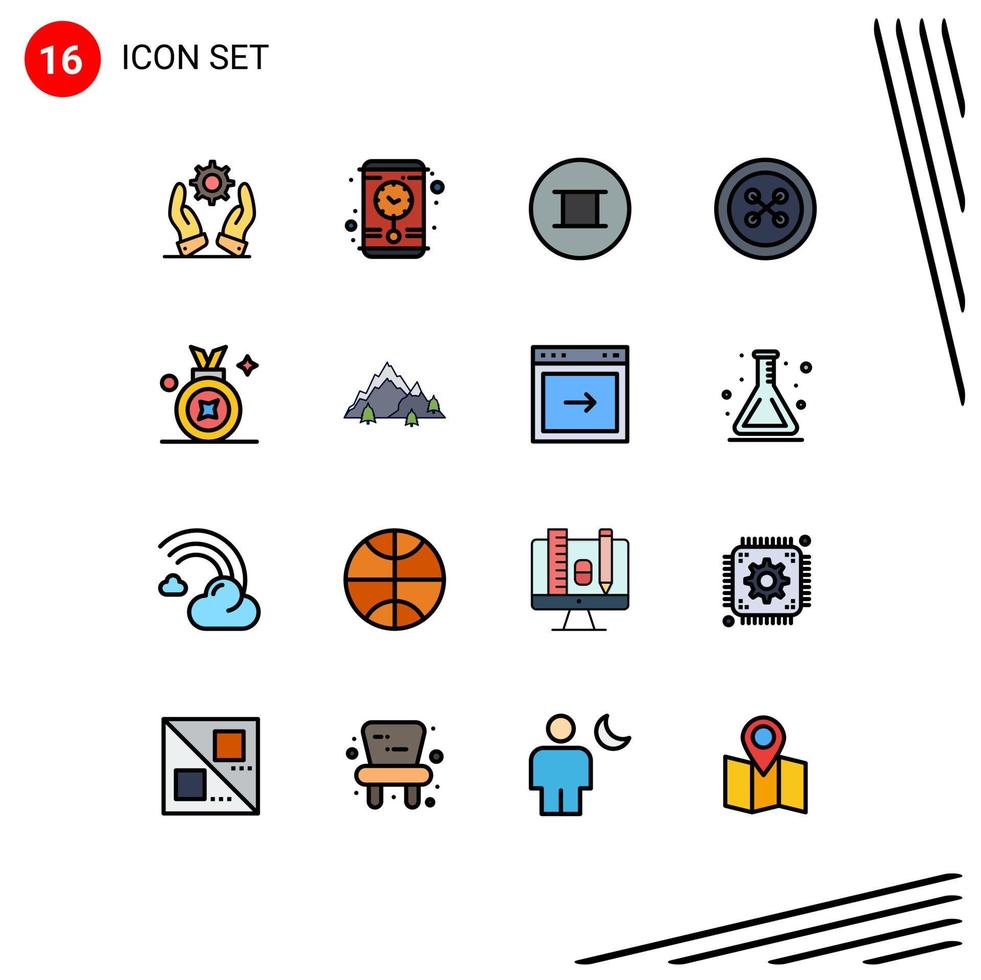 Pictogram Set of 16 Simple Flat Color Filled Lines of badge award badge beliefs award fastener Editable Creative Vector Design Elements