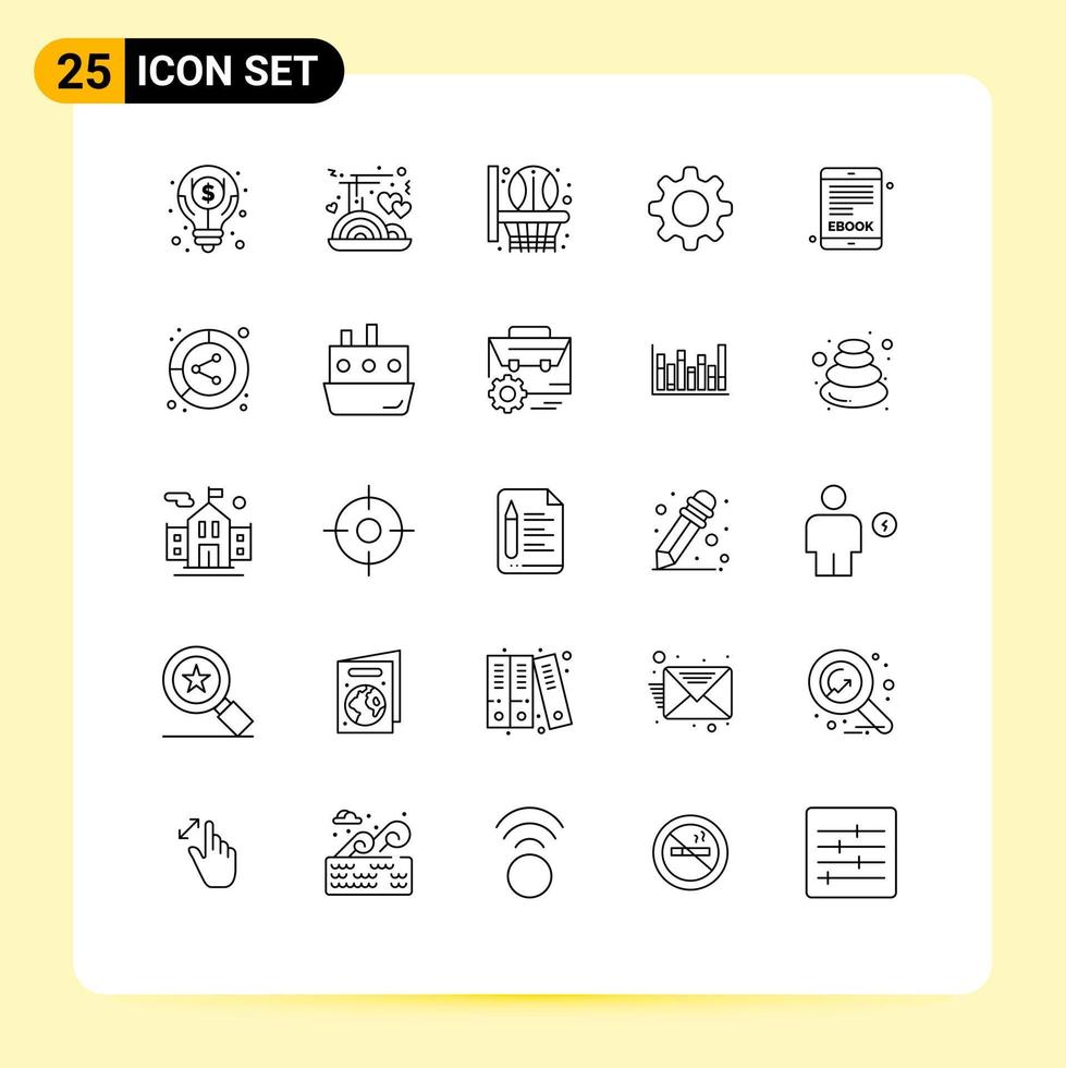 25 Universal Lines Set for Web and Mobile Applications analysis electronic book basketball net ebook setting Editable Vector Design Elements