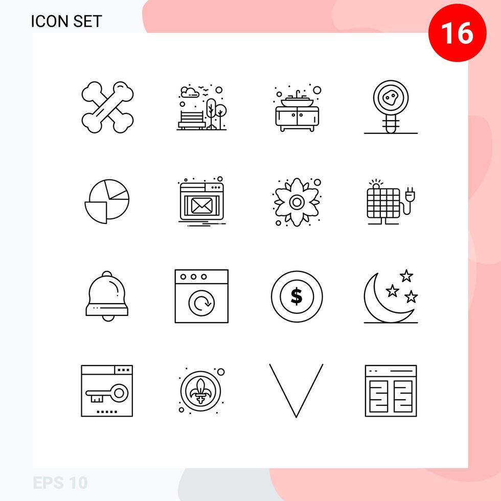 Outline Pack of 16 Universal Symbols of pie analytics bathroom microbiology biology theorem Editable Vector Design Elements