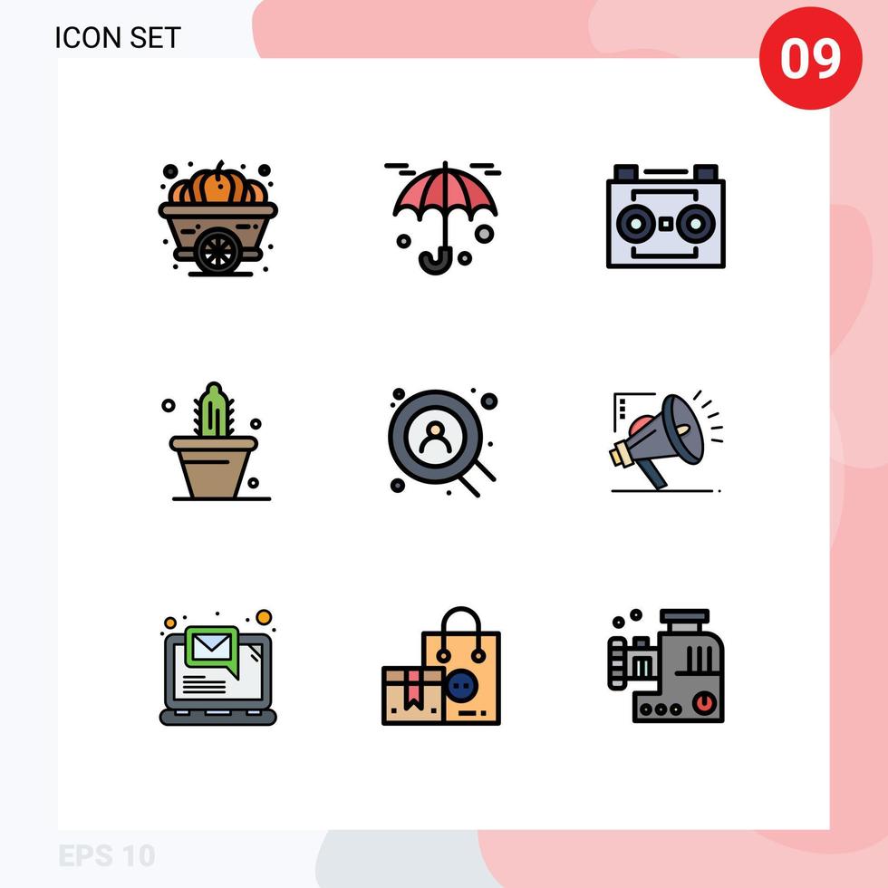 Set of 9 Modern UI Icons Symbols Signs for search spring audio tape pot cactus Editable Vector Design Elements