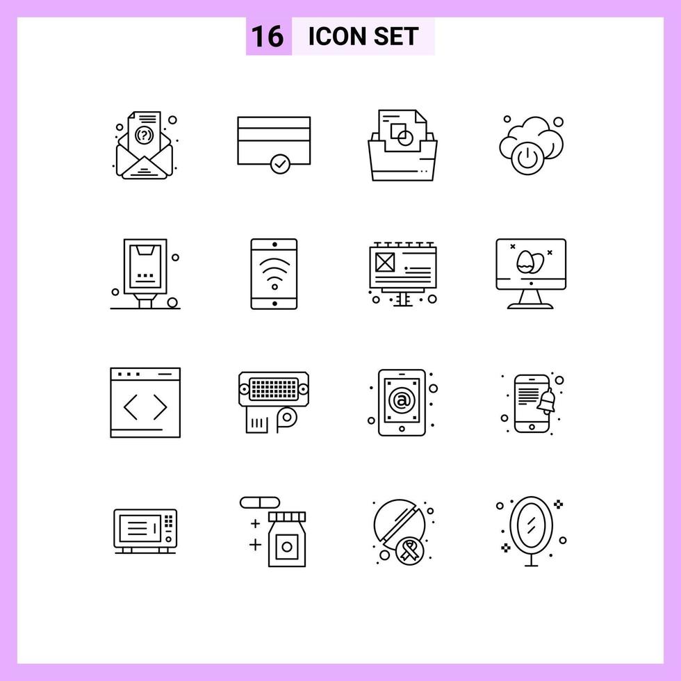 16 User Interface Outline Pack of modern Signs and Symbols of poster billboard file folder announcement technology Editable Vector Design Elements