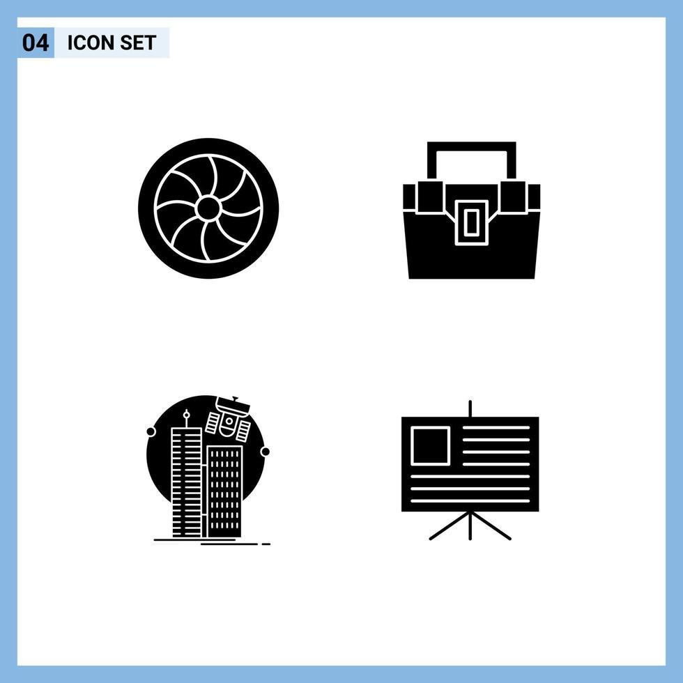 Set of 4 Modern UI Icons Symbols Signs for car building wheel construction technology Editable Vector Design Elements