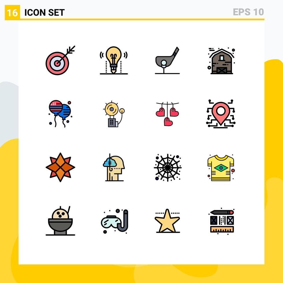 Set of 16 Modern UI Icons Symbols Signs for thanksgiving farm science barn golf Editable Creative Vector Design Elements