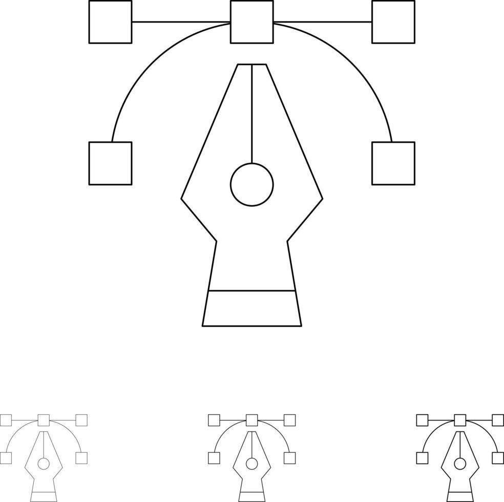 conjunto de iconos de línea negra delgada y audaz de herramienta gráfica de diseño vector