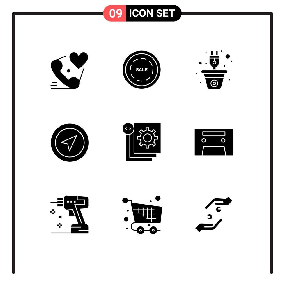 9 Universal Solid Glyphs Set for Web and Mobile Applications pin map shopping location power Editable Vector Design Elements