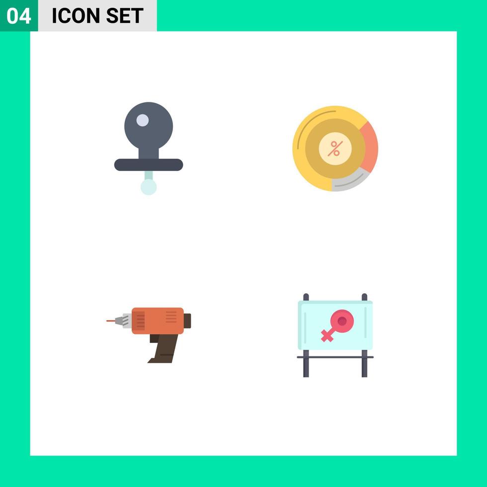 Set of 4 Vector Flat Icons on Grid for baby machine pie share electronics Editable Vector Design Elements