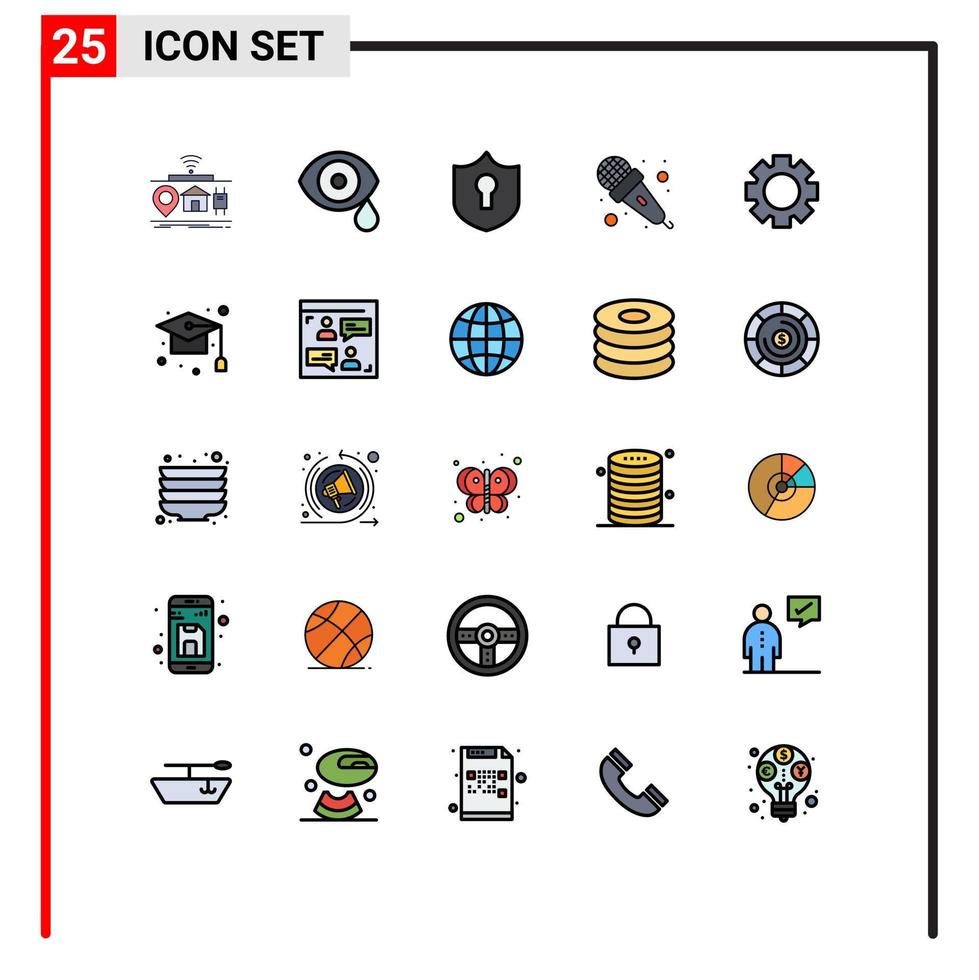 25 Creative Icons Modern Signs and Symbols of gear sound science microphone shield Editable Vector Design Elements
