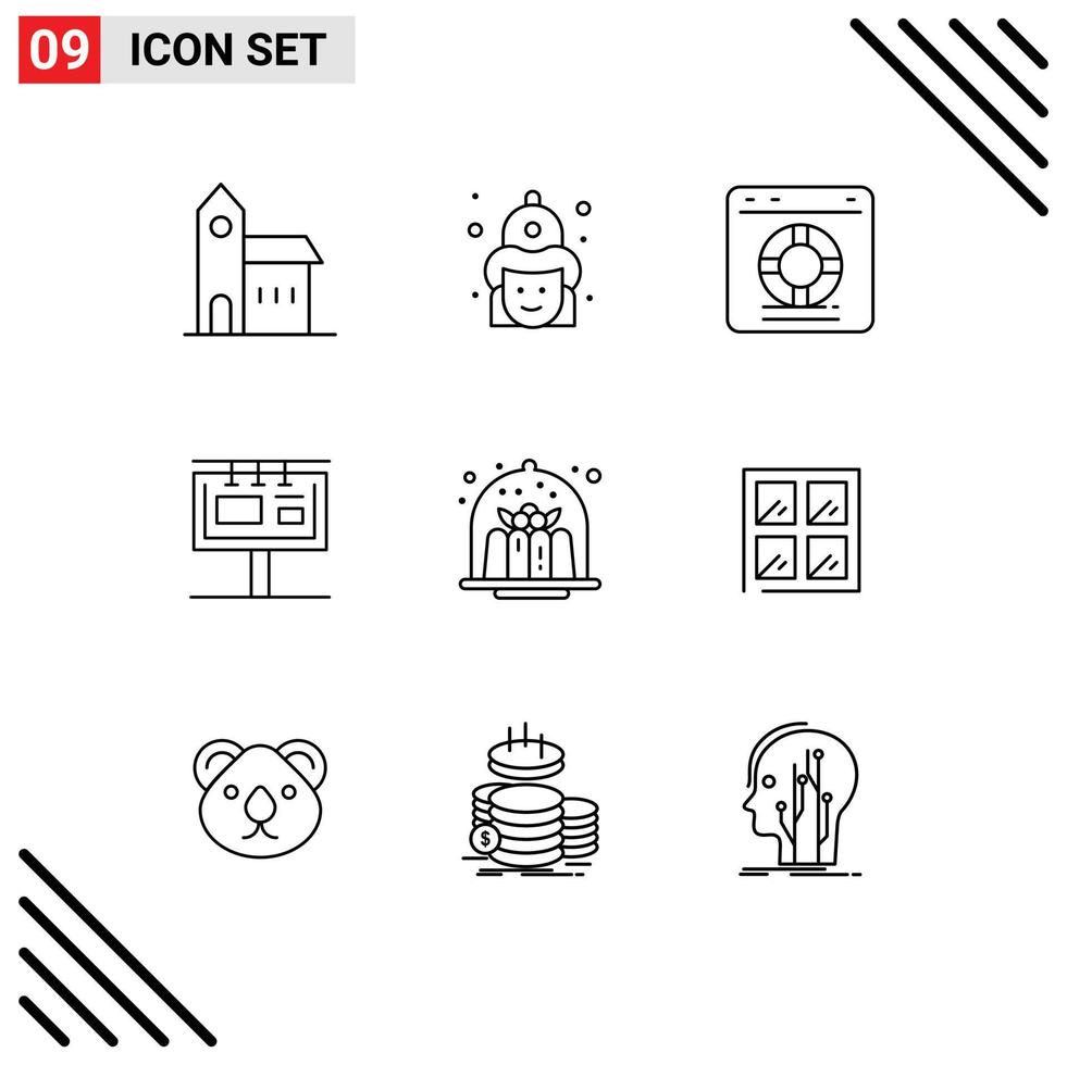 Pack of 9 creative Outlines of sign board board firemen service online Editable Vector Design Elements