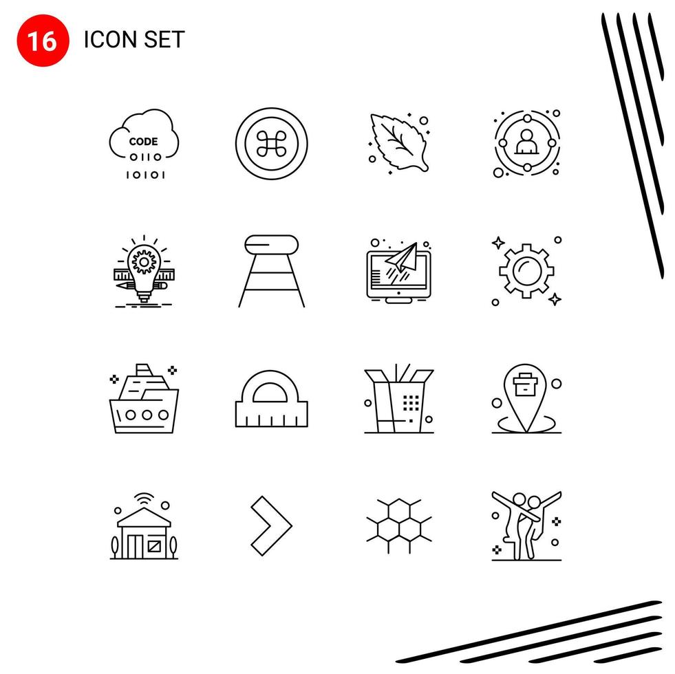 User Interface Pack of 16 Basic Outlines of idea strategic environment people management Editable Vector Design Elements