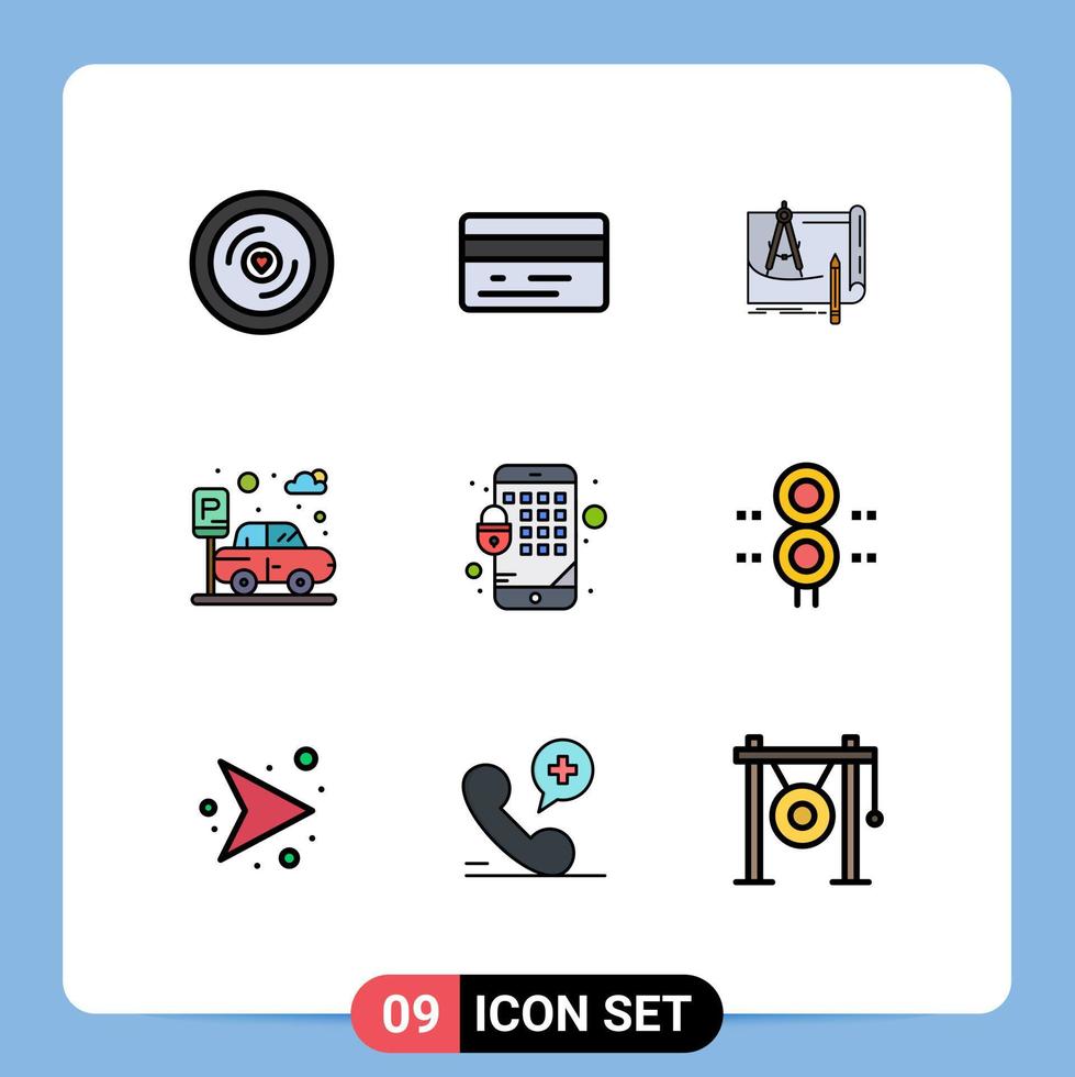 9 Creative Icons Modern Signs and Symbols of lock transport architecture parking plan Editable Vector Design Elements