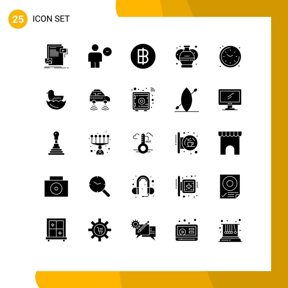 Pack of 25 creative Solid Glyphs of paint art human pottery thai Editable Vector Design Elements