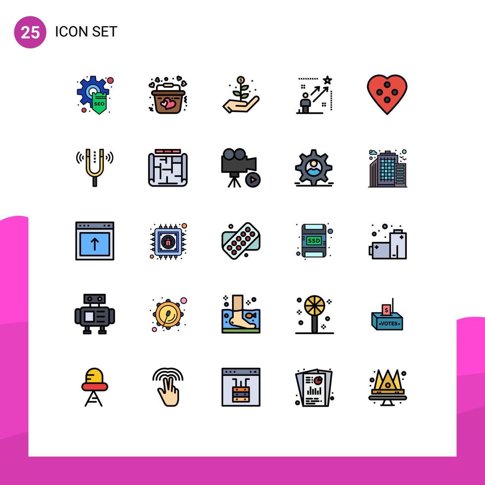 25 Universal Filled line Flat Color Signs Symbols of dress button success growth arrow top Editable Vector Design Elements