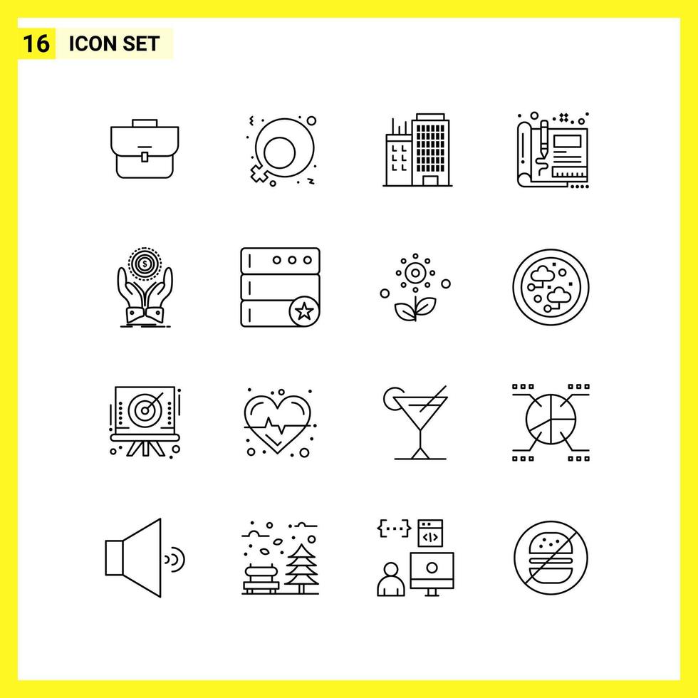 16 Icon Set. Simple Line Symbols. Outline Sign on White Background for Website Design Mobile Applications and Print Media. vector