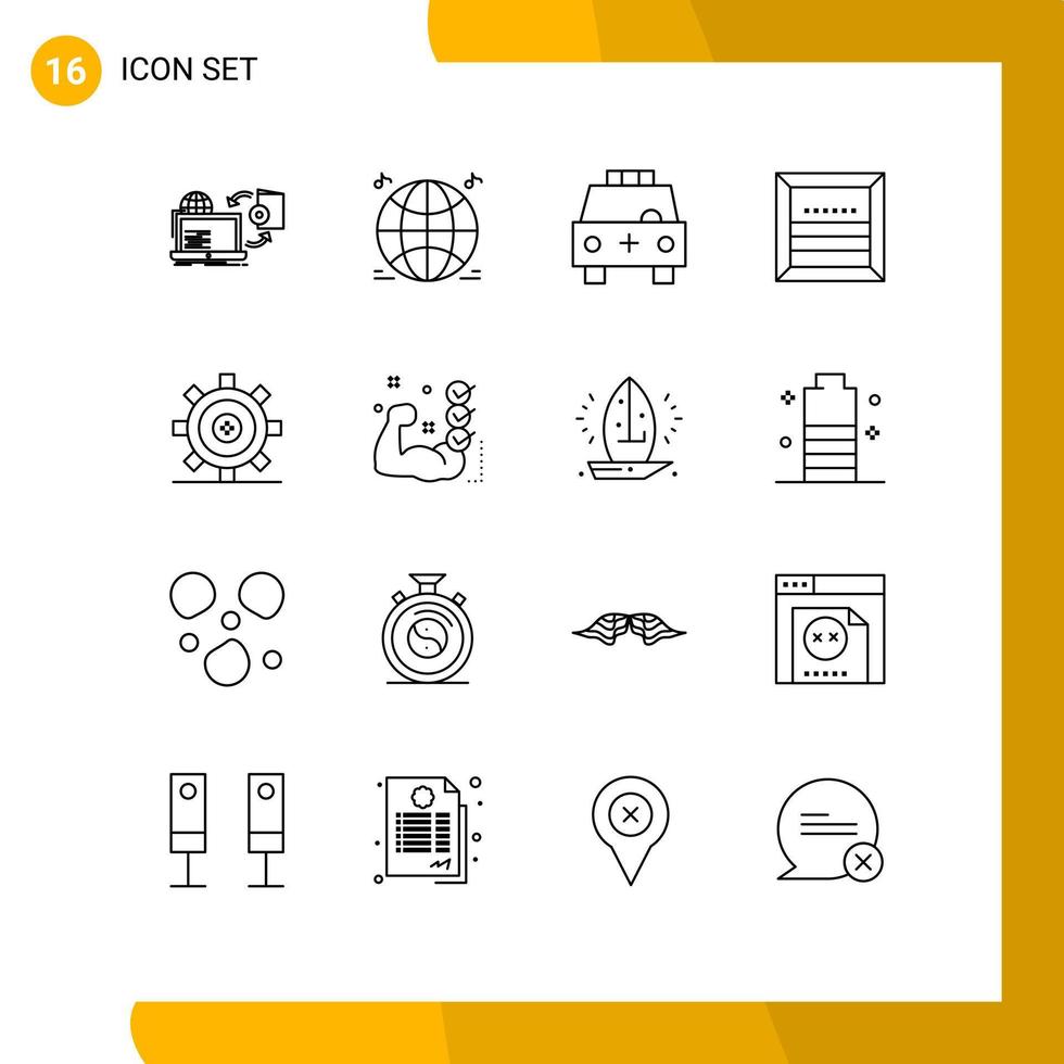 Set of 16 Modern UI Icons Symbols Signs for shipping commerce ambulance cargo transportation Editable Vector Design Elements