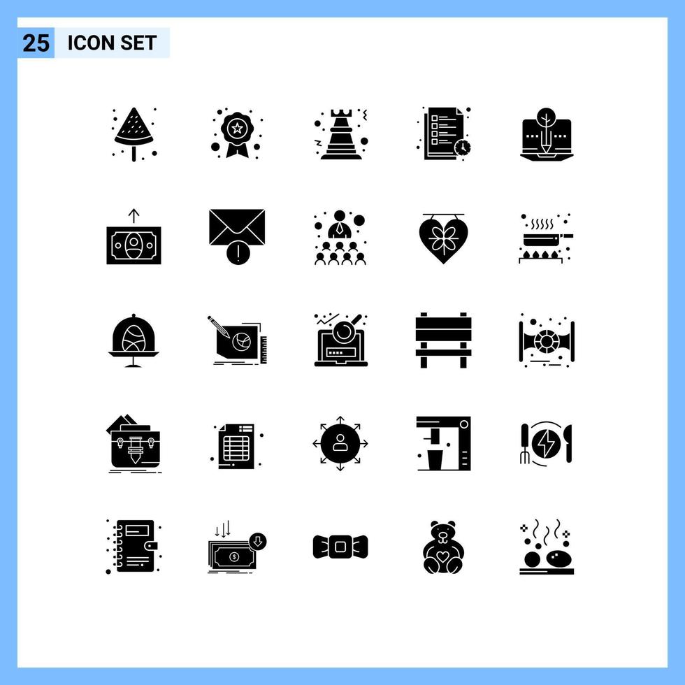 Stock Vector Icon Pack of 25 Line Signs and Symbols for content list chess study timetable reading time Editable Vector Design Elements