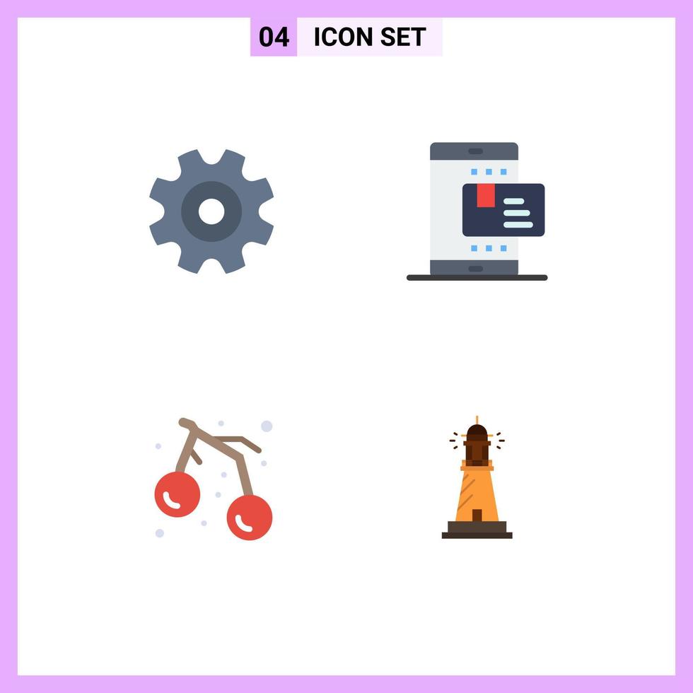 4 Thematic Vector Flat Icons and Editable Symbols of cogs food wheel payment fruit Editable Vector Design Elements