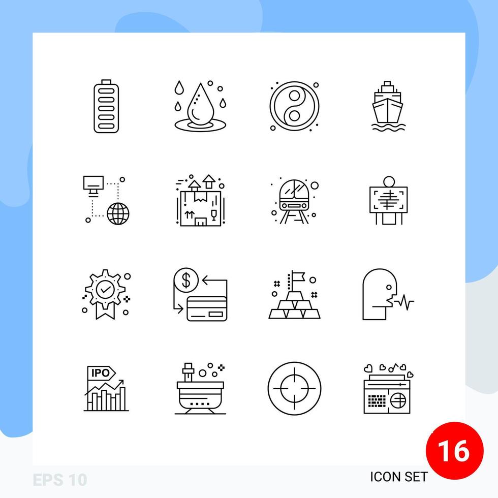16 Thematic Vector Outlines and Editable Symbols of computer internet water transport ship Editable Vector Design Elements