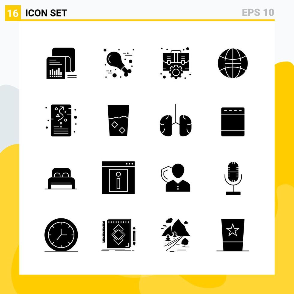 Collection of 16 Universal Solid Icons Icon Set for Web and Mobile Creative Black Icon vector background