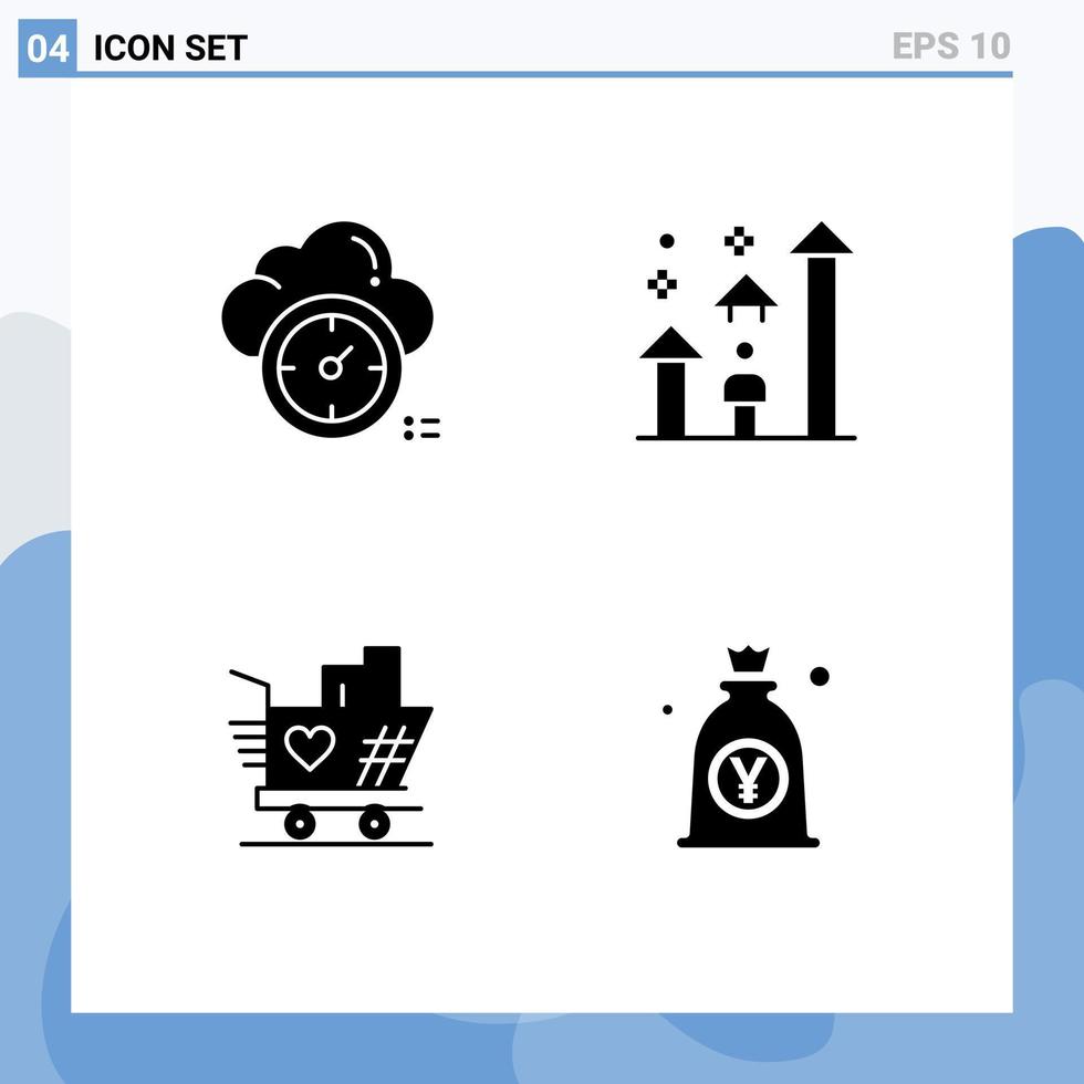 Universal Icon Symbols Group of 4 Modern Solid Glyphs of dashboard trolly cloud arrow weding Editable Vector Design Elements