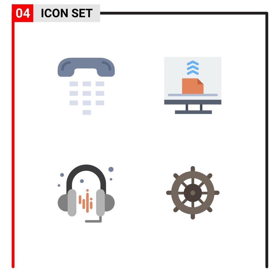 Set of 4 Vector Flat Icons on Grid for call email device computer music Editable Vector Design Elements