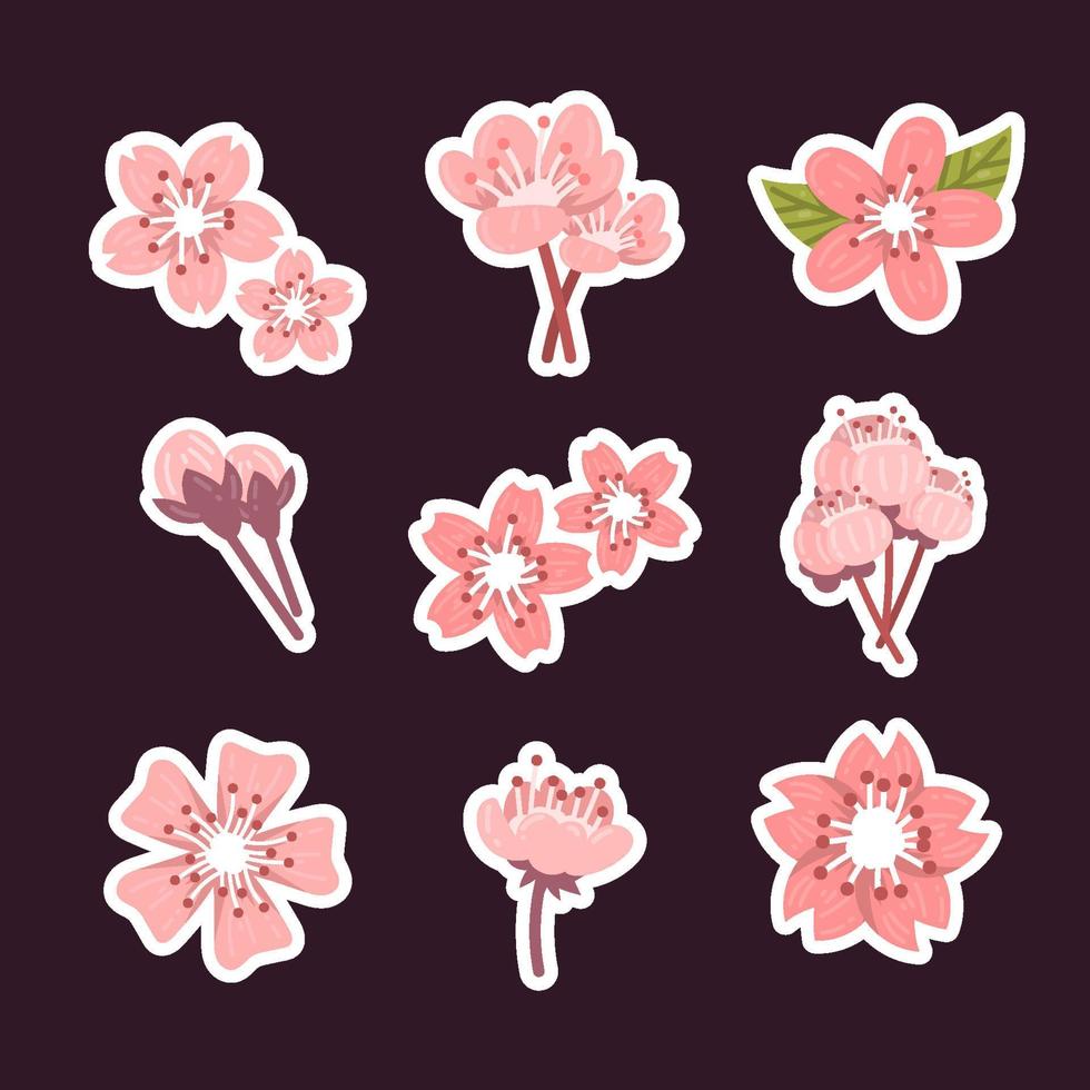 colección de pegatinas de flor de durazno de plantilla de diario vector