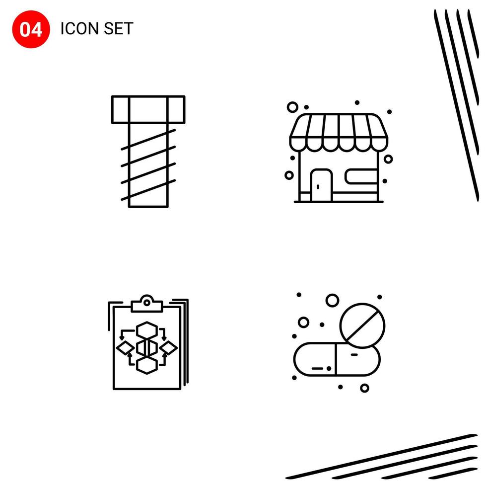Collection of 4 Vector Icons in Line style Pixle Perfect Outline Symbols for Web and Mobile Line Icon Signs on White Background 4 Icons Creative Black Icon vector background