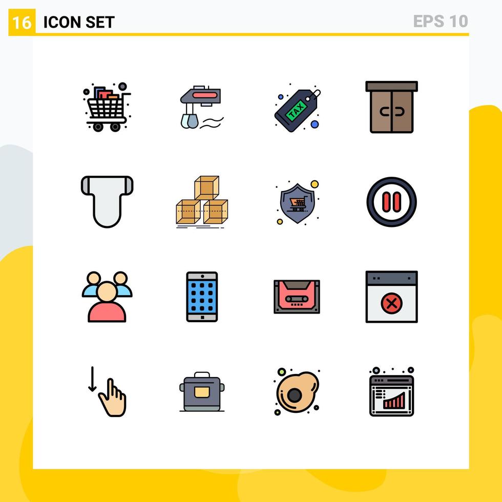 Mobile Interface Flat Color Filled Line Set of 16 Pictograms of interior drawer blender decor finance Editable Creative Vector Design Elements
