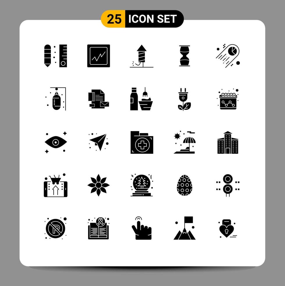 Mobile Interface Solid Glyph Set of 25 Pictograms of chart time festival sandclock business Editable Vector Design Elements