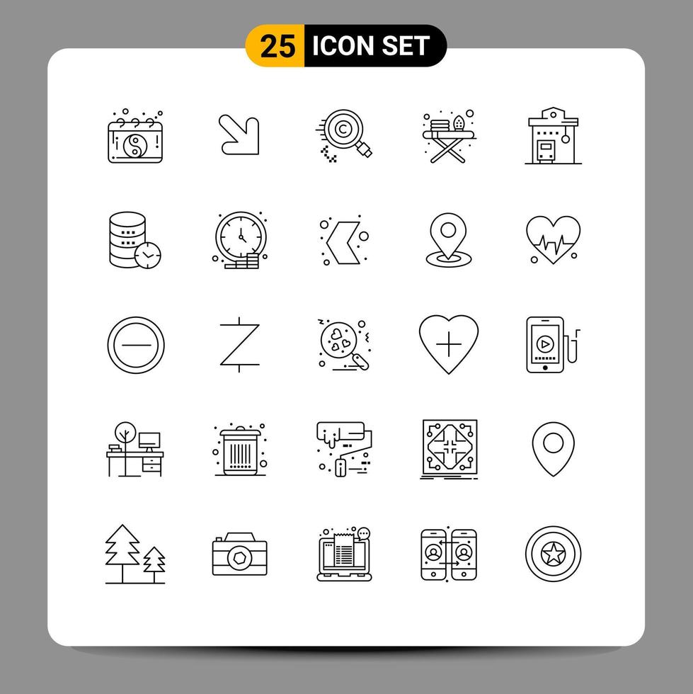 25 Universal Line Signs Symbols of road integration bus copyright ironing tools ironing board Editable Vector Design Elements