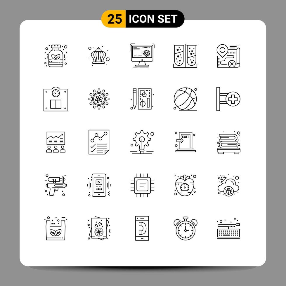 Mobile Interface Line Set of 25 Pictograms of map lab test command chemical progress Editable Vector Design Elements