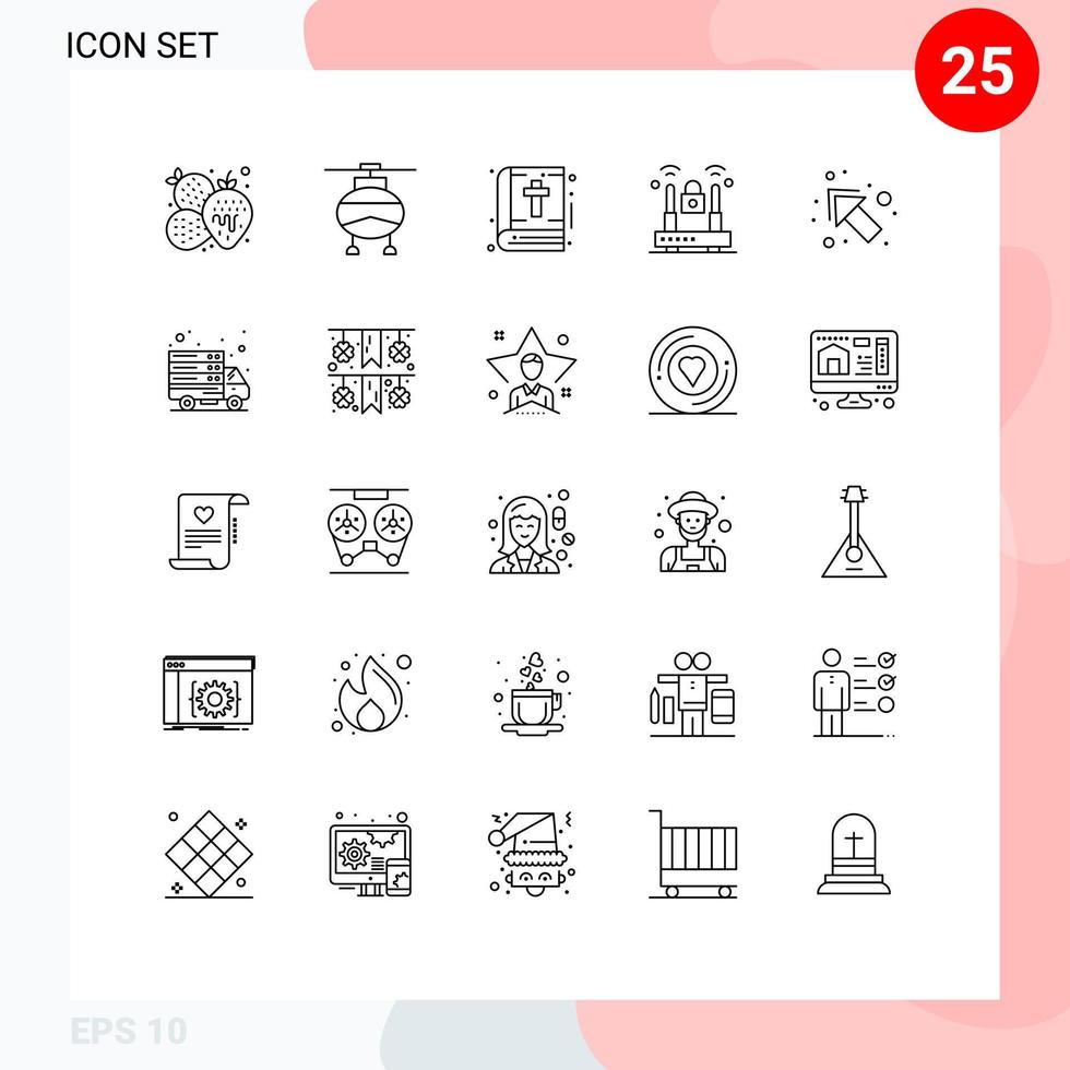 Modern Set of 25 Lines Pictograph of up protection bible lock crime Editable Vector Design Elements