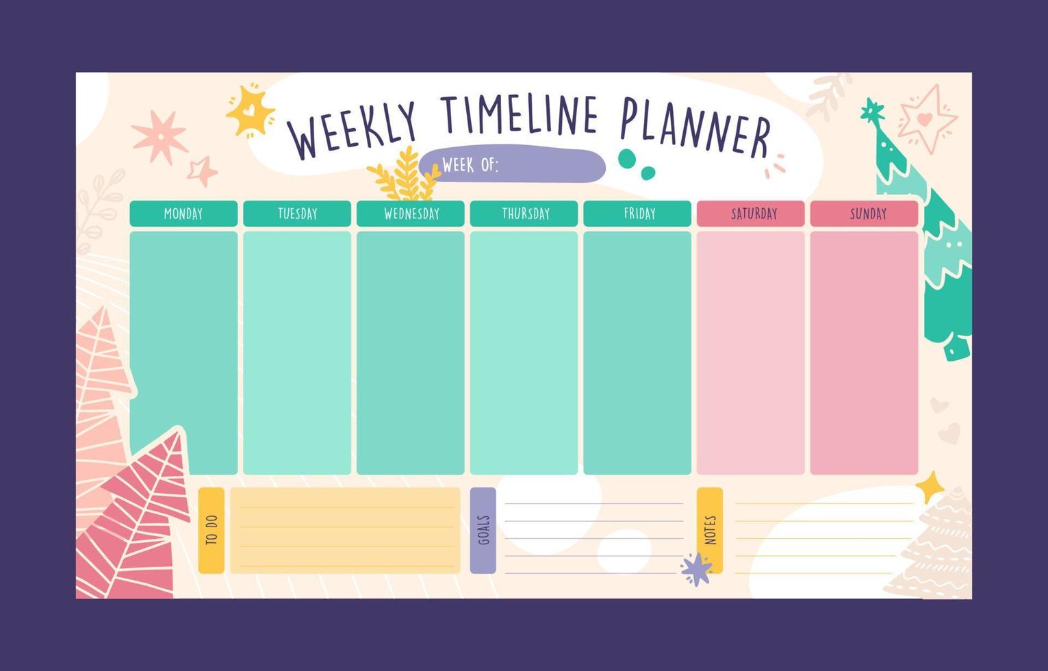 Cute Colorful Weekly Planner vector