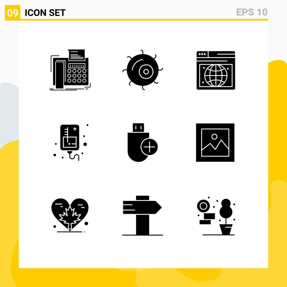 9 Universal Solid Glyph Signs Symbols of devices add seo medical infusion Editable Vector Design Elements