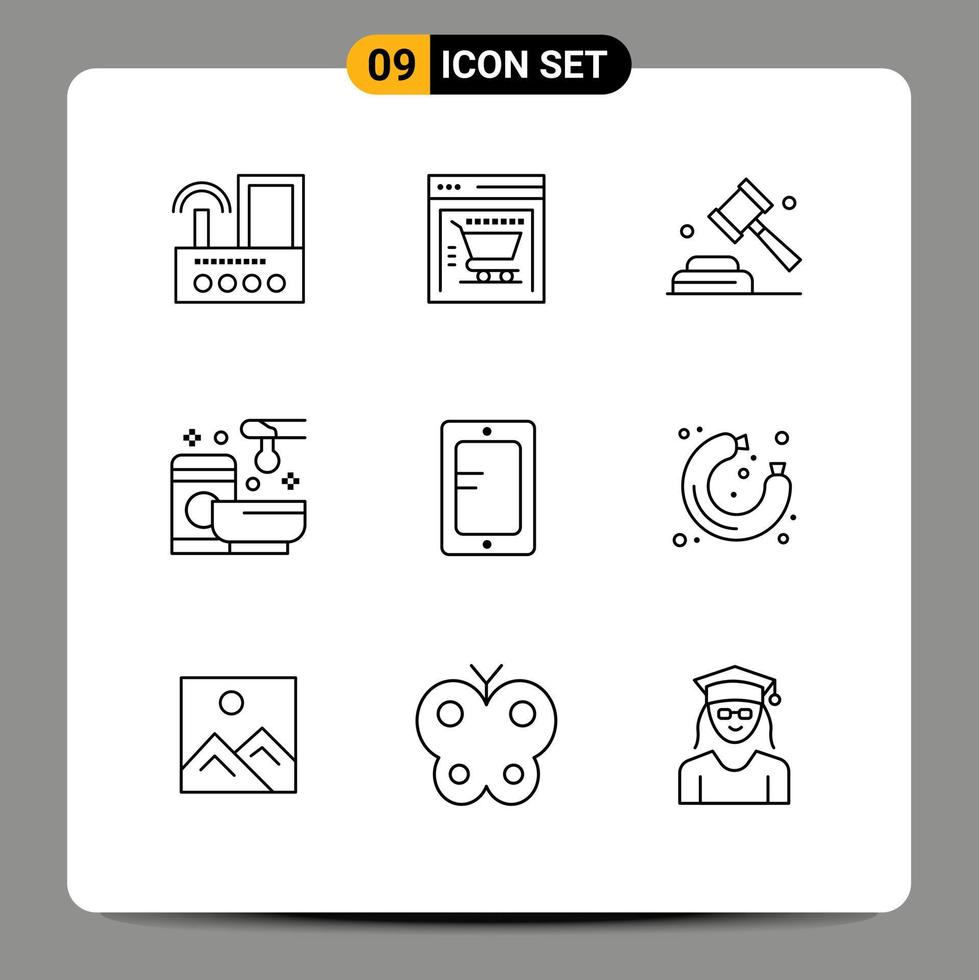 Universal Icon Symbols Group of 9 Modern Outlines of mobile wax politics spa relax Editable Vector Design Elements