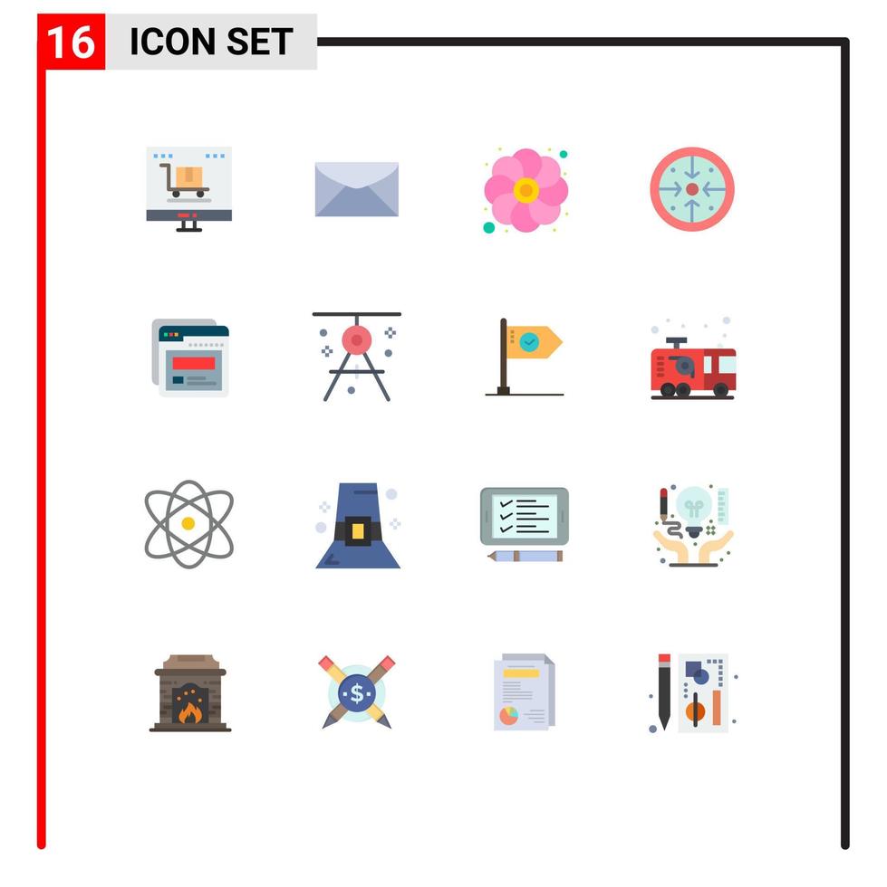 Universal Icon Symbols Group of 16 Modern Flat Colors of process implementation message goals sunflower Editable Pack of Creative Vector Design Elements