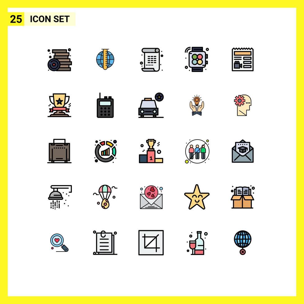 25 Thematic Vector Filled line Flat Colors and Editable Symbols of document watch market handwatch arts Editable Vector Design Elements