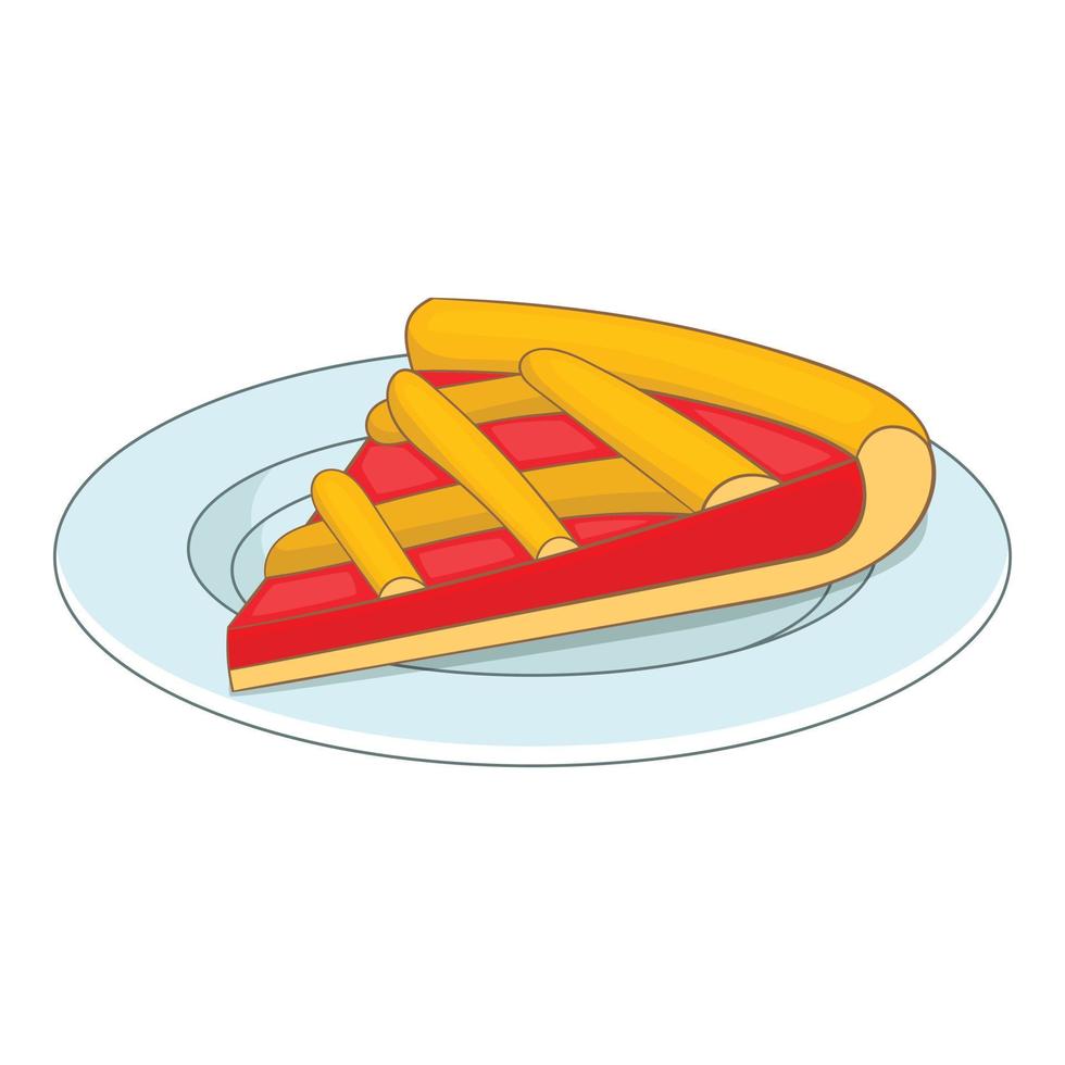 Piece of cake on a plate icon, cartoon style vector