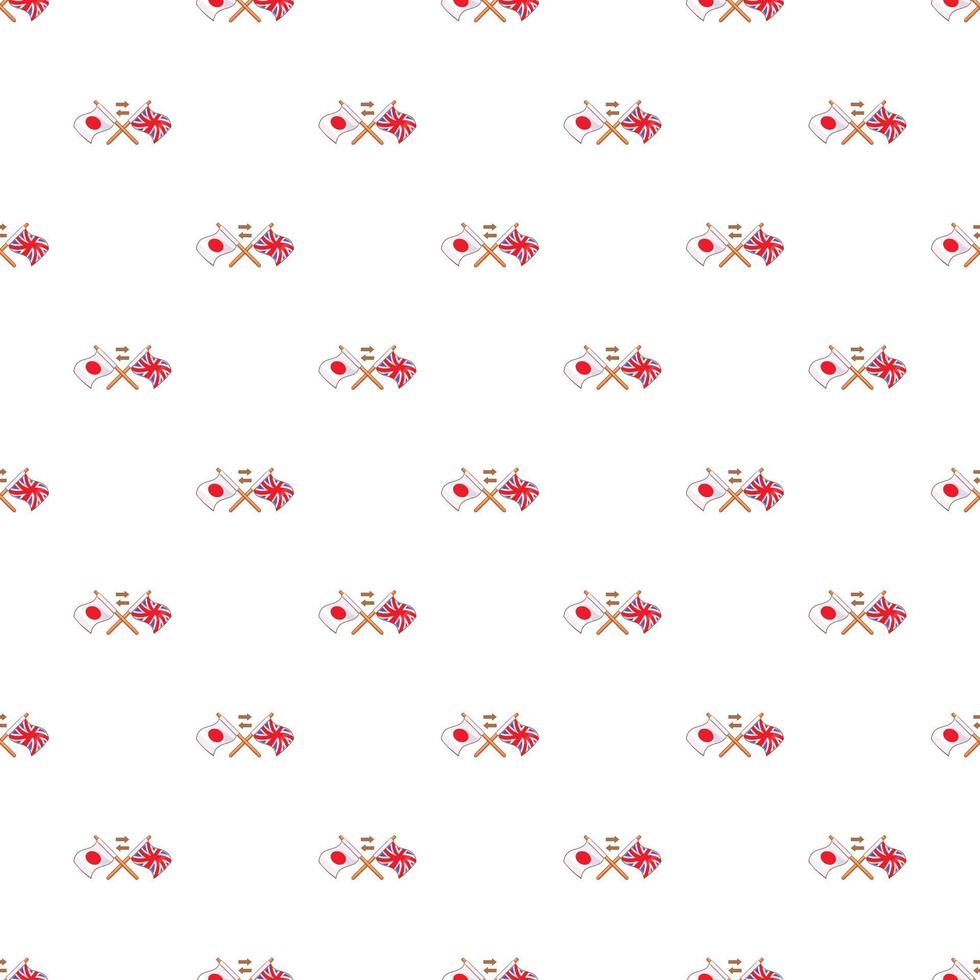 UK and Japan flags crossed pattern, cartoon style vector