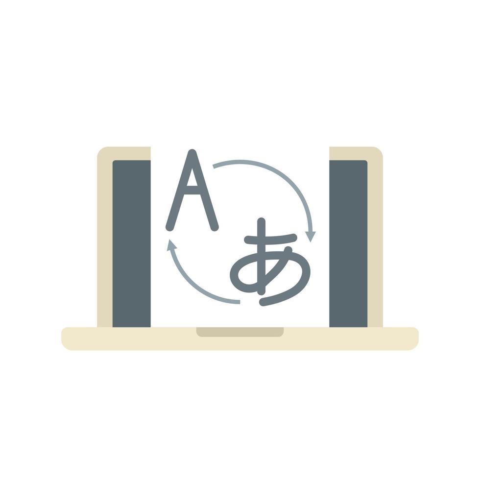 Foreign language laptop study icon flat isolated vector