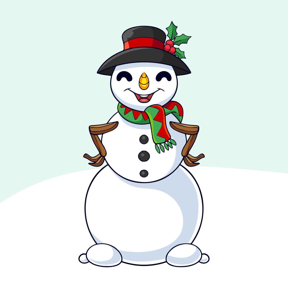 Snowman cartoon having fun in winter vector