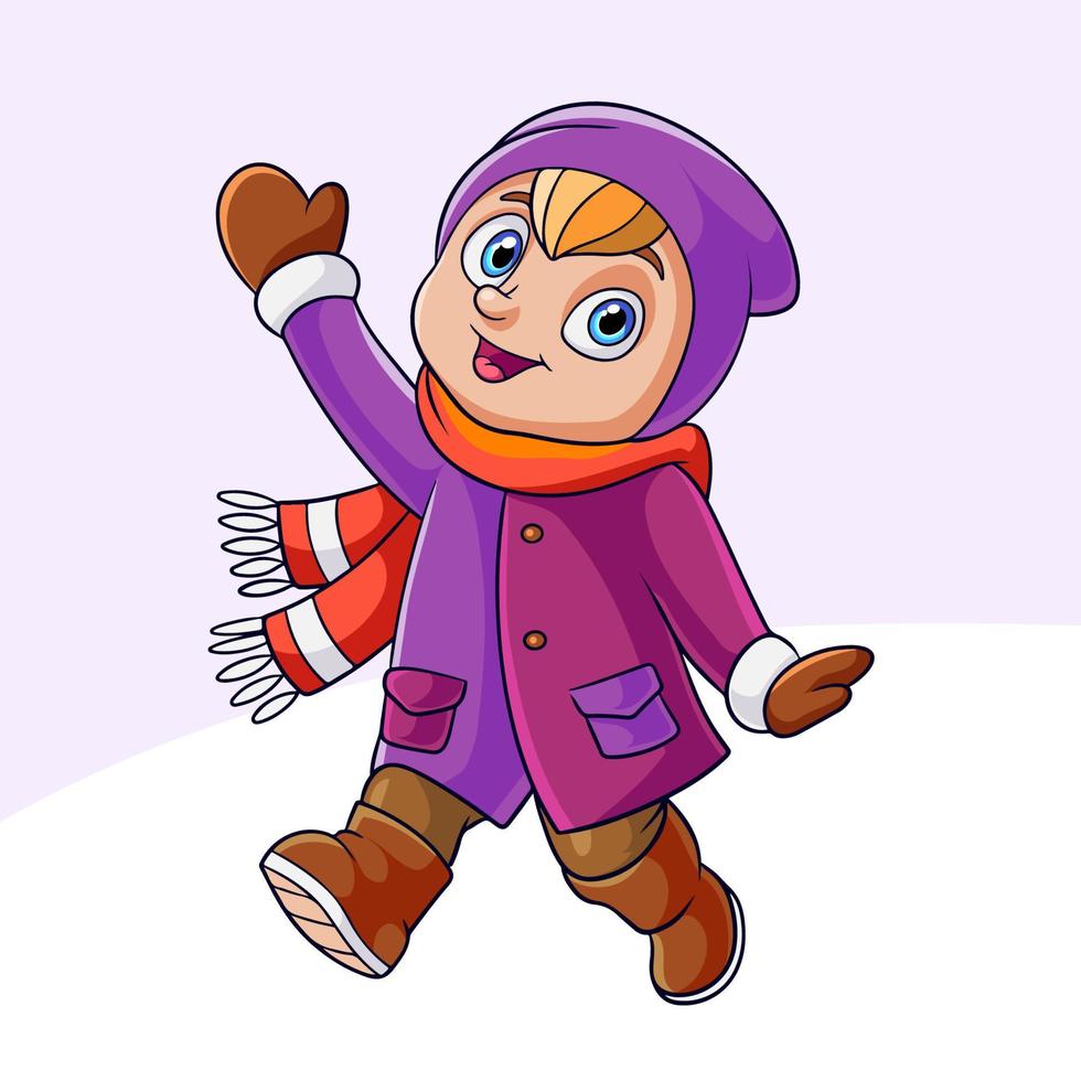 Cartoon happy little girl in winter clothes vector