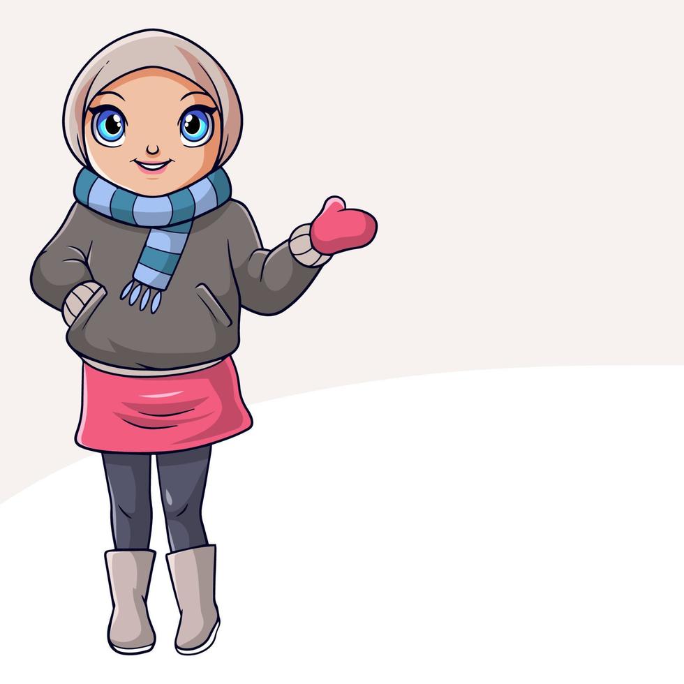 niña feliz de dibujos animados en ropa de invierno vector