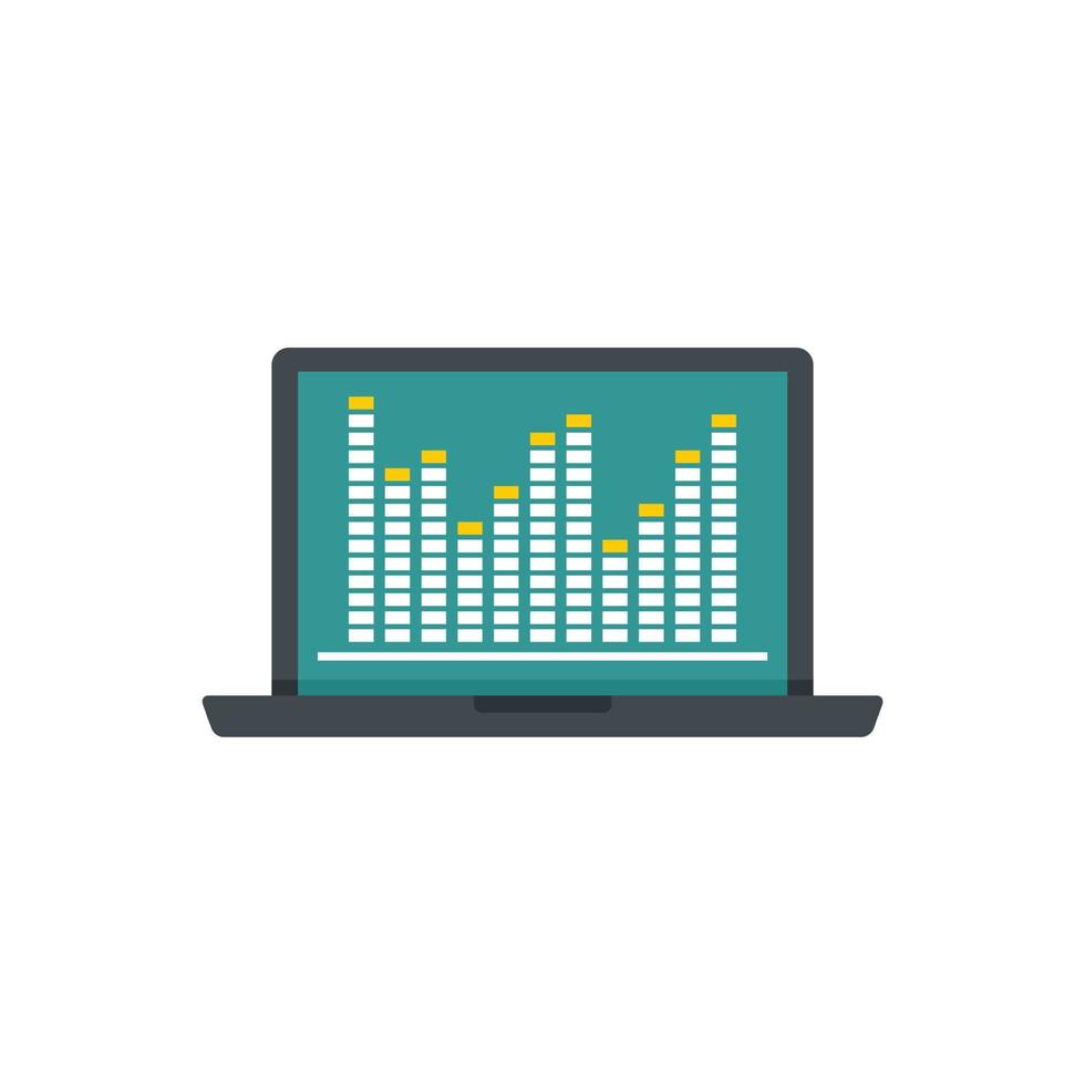 Laptop music equalizer icon flat isolated vector