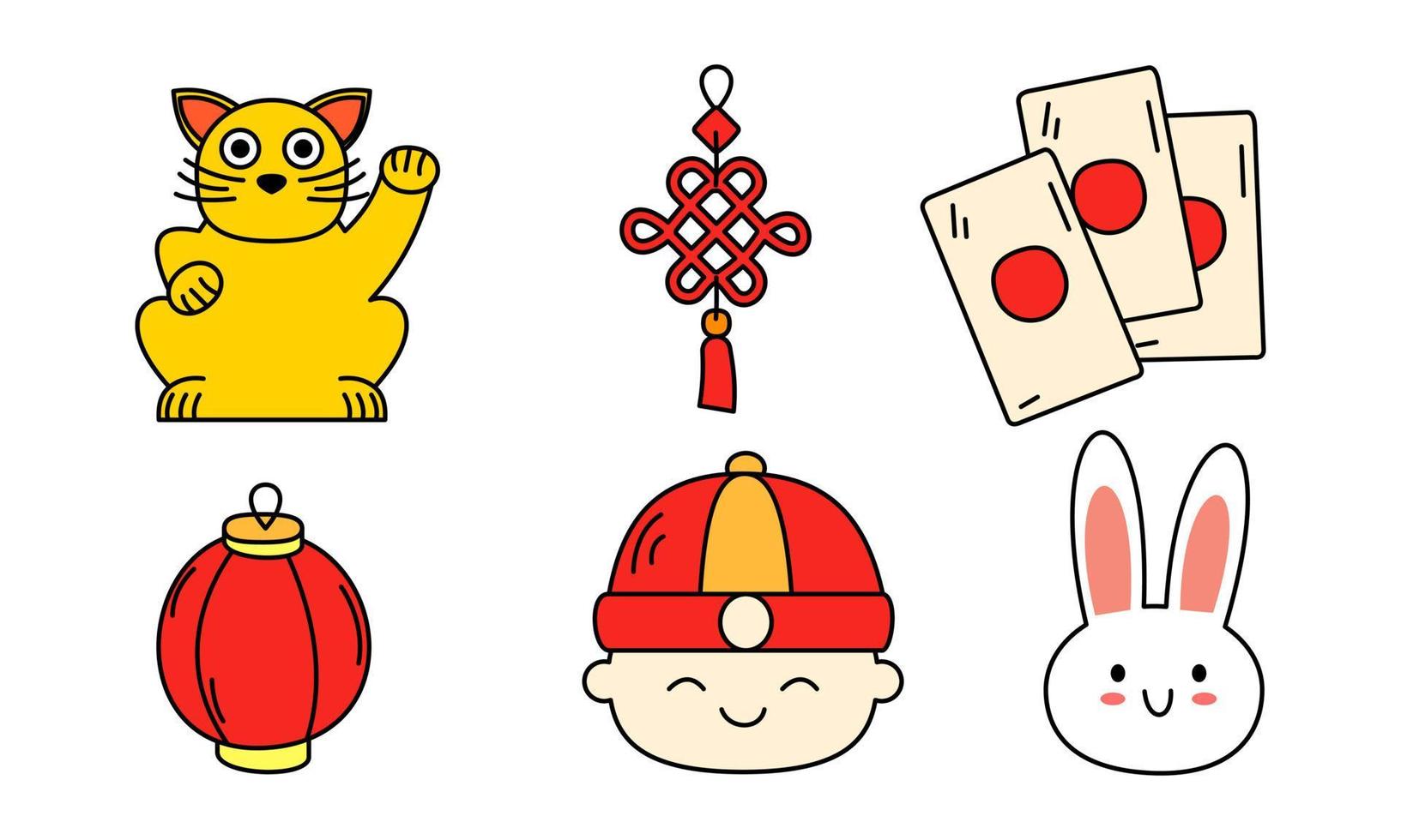 Happy chinese new year cartoon sketch celebration elements vector