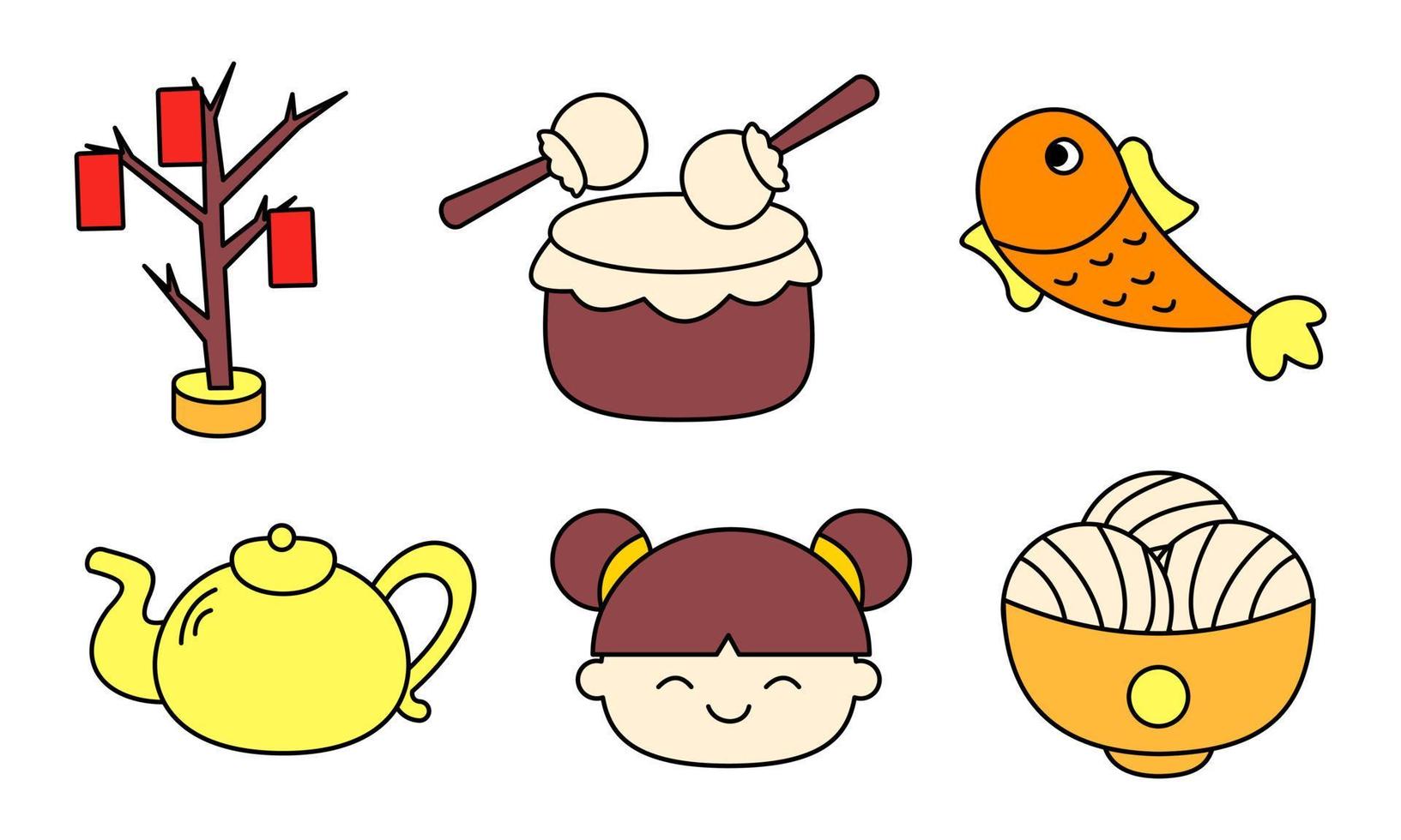 Happy chinese new year cartoon sketch celebration elements vector