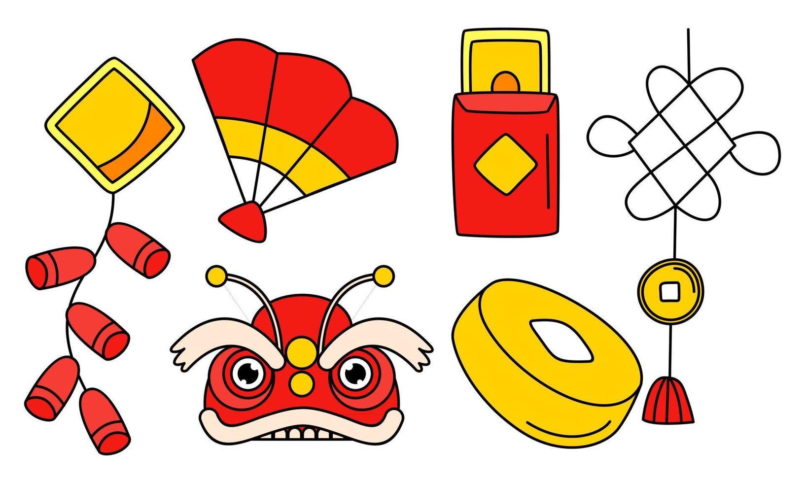 Happy chinese new year cartoon sketch celebration elements vector