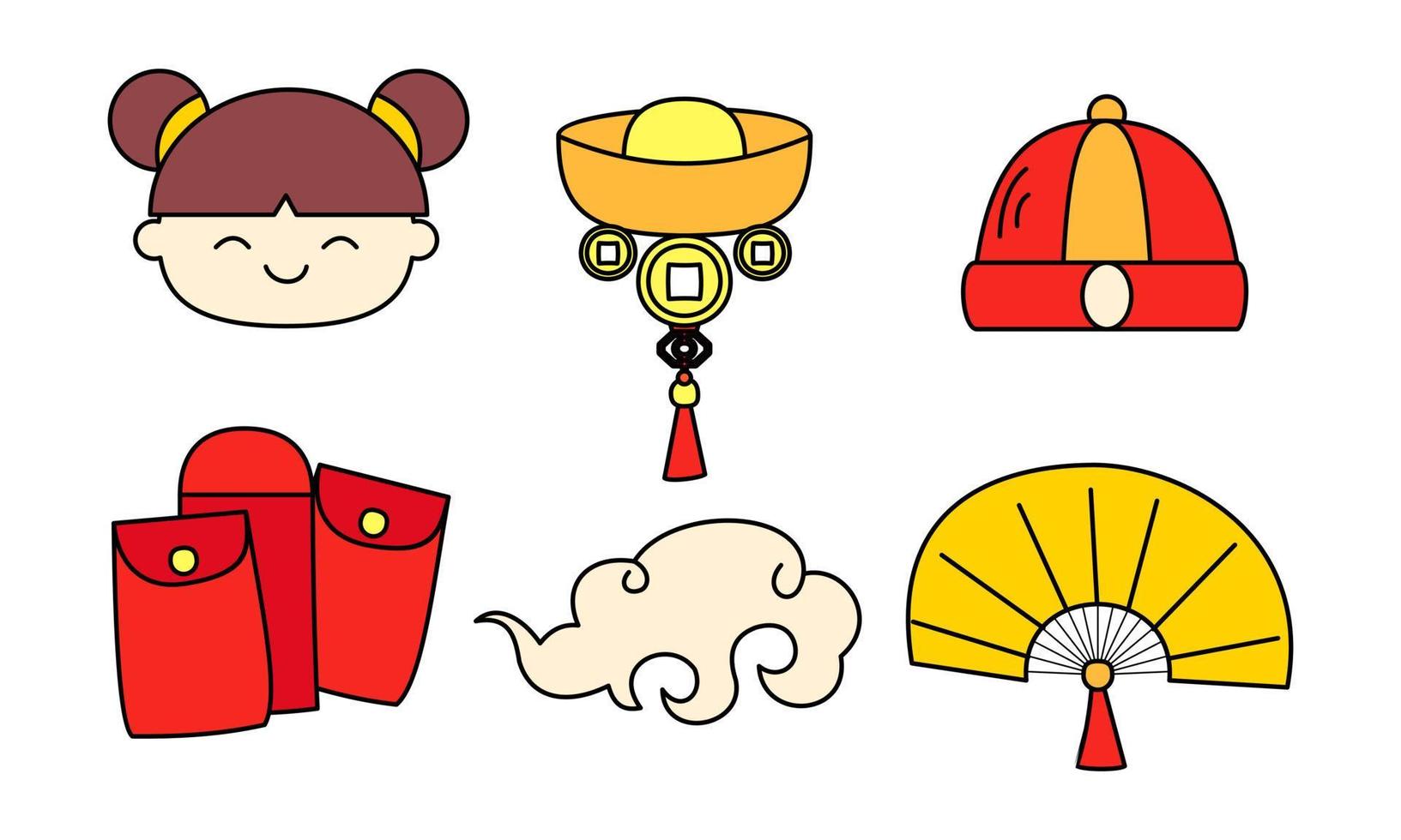 elementos de celebración de boceto de dibujos animados de feliz año nuevo chino vector